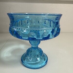 Vintage Indiana Glass Imperial Blue Compote Candy Dish Bowl Pedestal Kings Crown